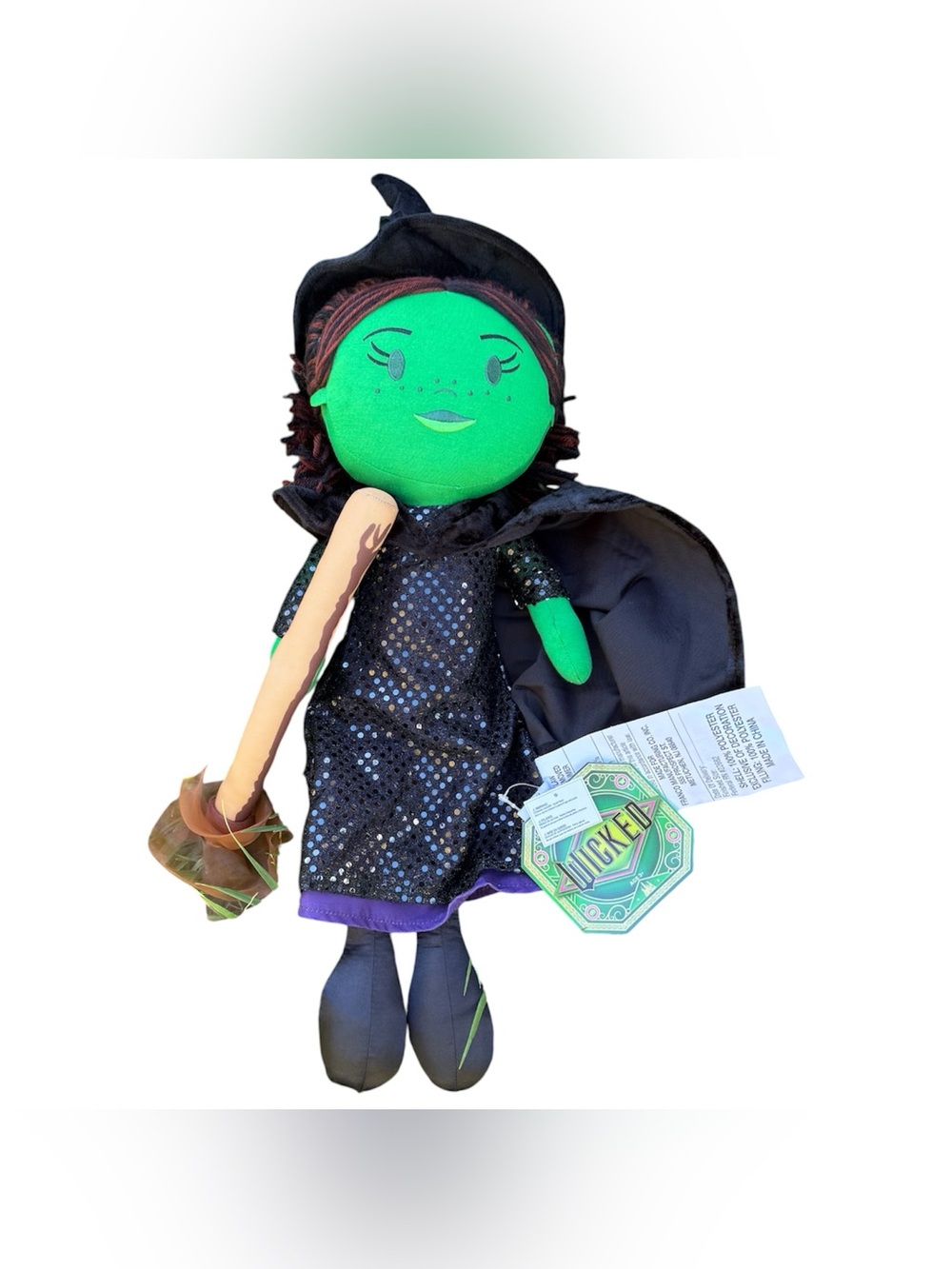 Wicked Witch Movie Elphaba Broom Wizard Oz Plush Stuffed Soft Doll Toy Gift New